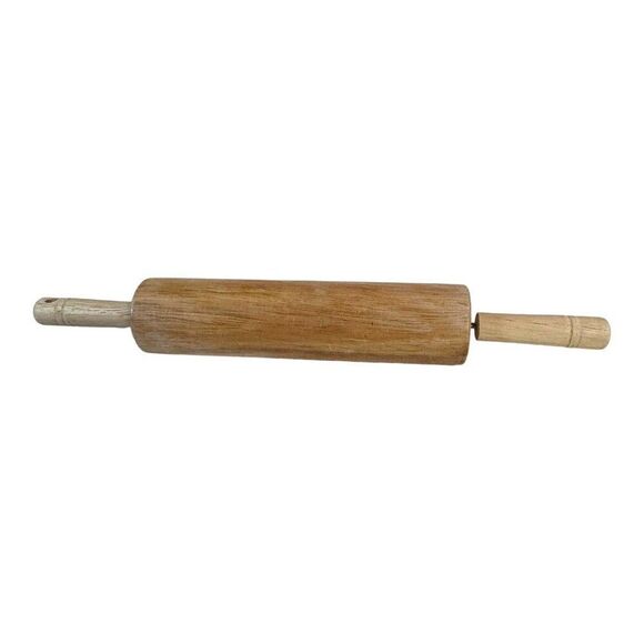 Vintage Wooden Rolling Pin With Handles Retro Kitchen Tool Country Home Decor 9" - Picture 1 of 3